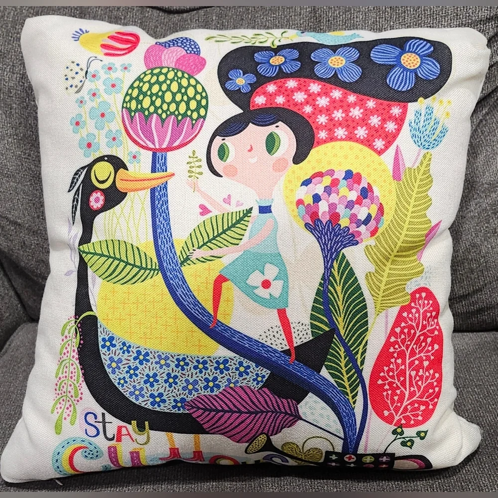 Set Of 4 18x18 Toss Pillows Colorful Woodland Characters